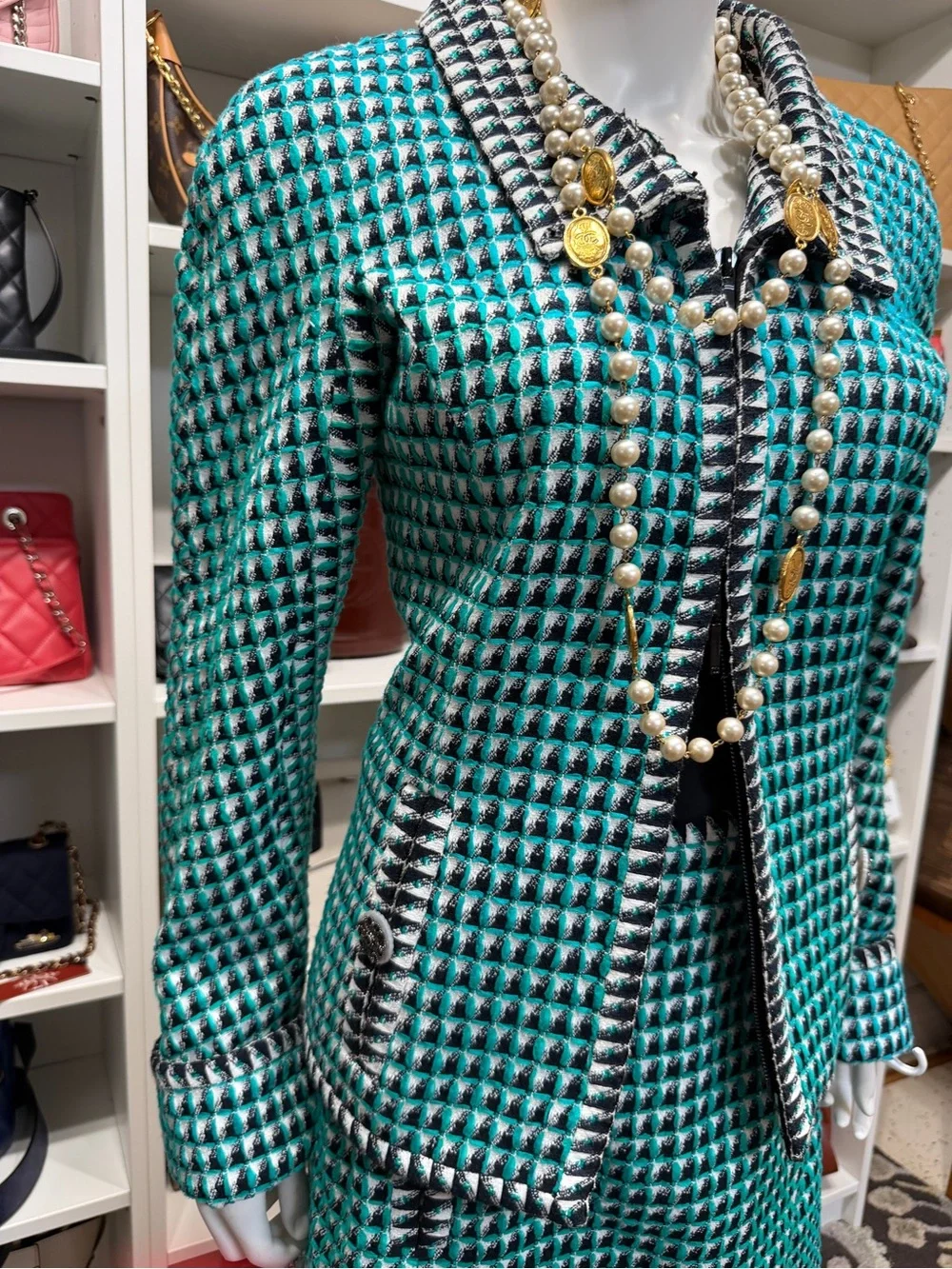 Chanel Turquoise Patterned Cotton Jacquard Paris-Seoul Blazer NWT 40